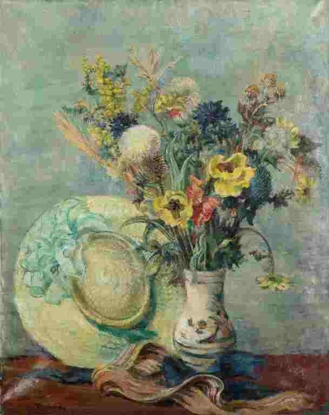 Victor Tischler (1890-1951) - Still life with flowers and straw hat
