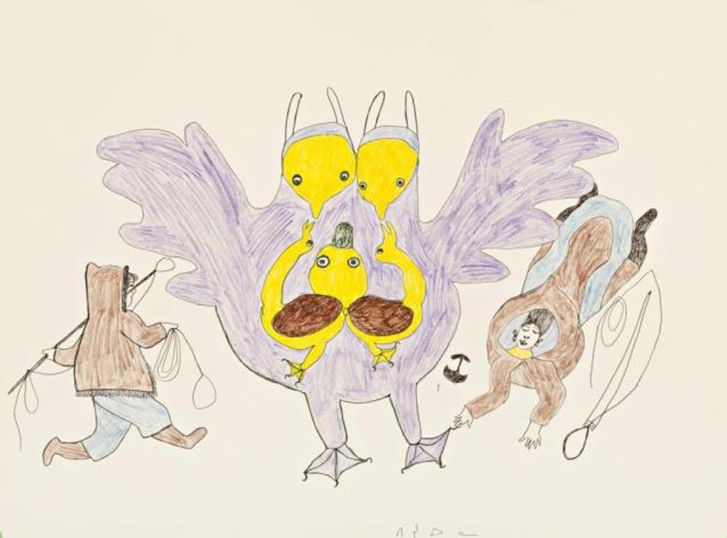 Pitseolak Ashoona (1904-1983) - Fantasy Birds and People, c. 1967