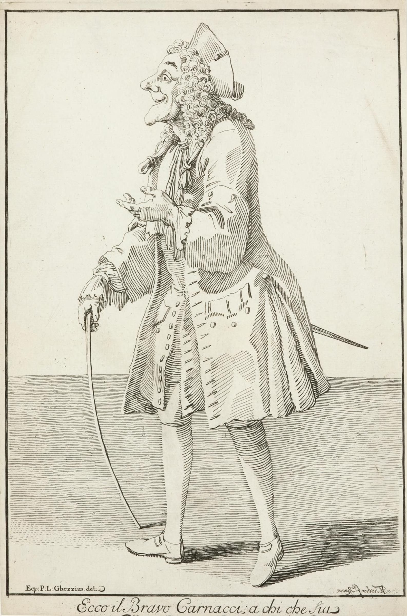 Carl Marcus Tuscher (1705-1757) - Caricature of Francesco Baglioni, Called Carnacci