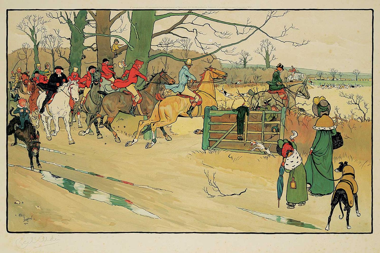 Cecil Charles Windsor Aldin (1870-1935) - [The Fallowfield Hunt] Breaking Cover