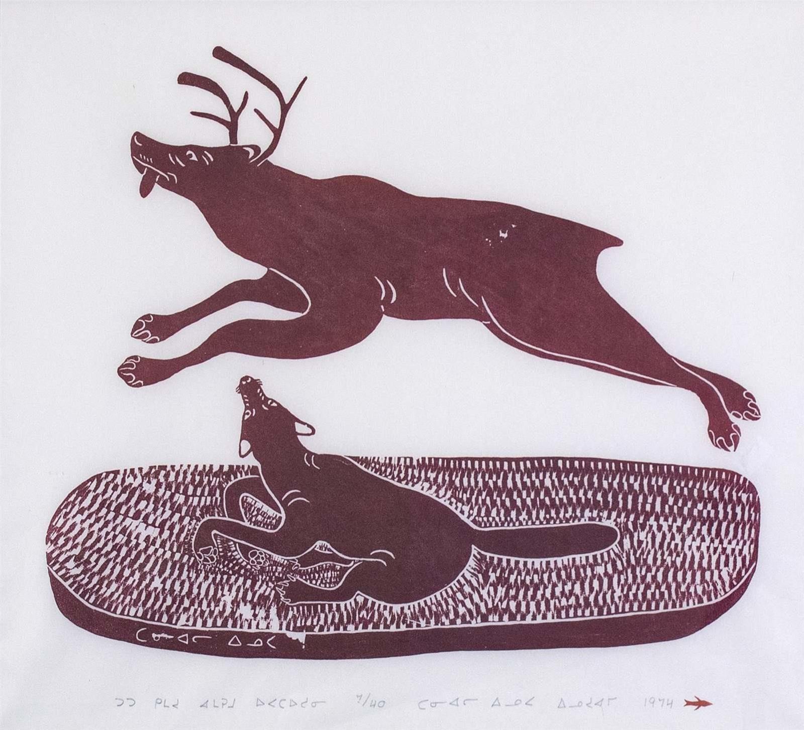 Daniel Inukpuk (1942-2015) - Caribou Trying To Outrun The Wolf; 1974