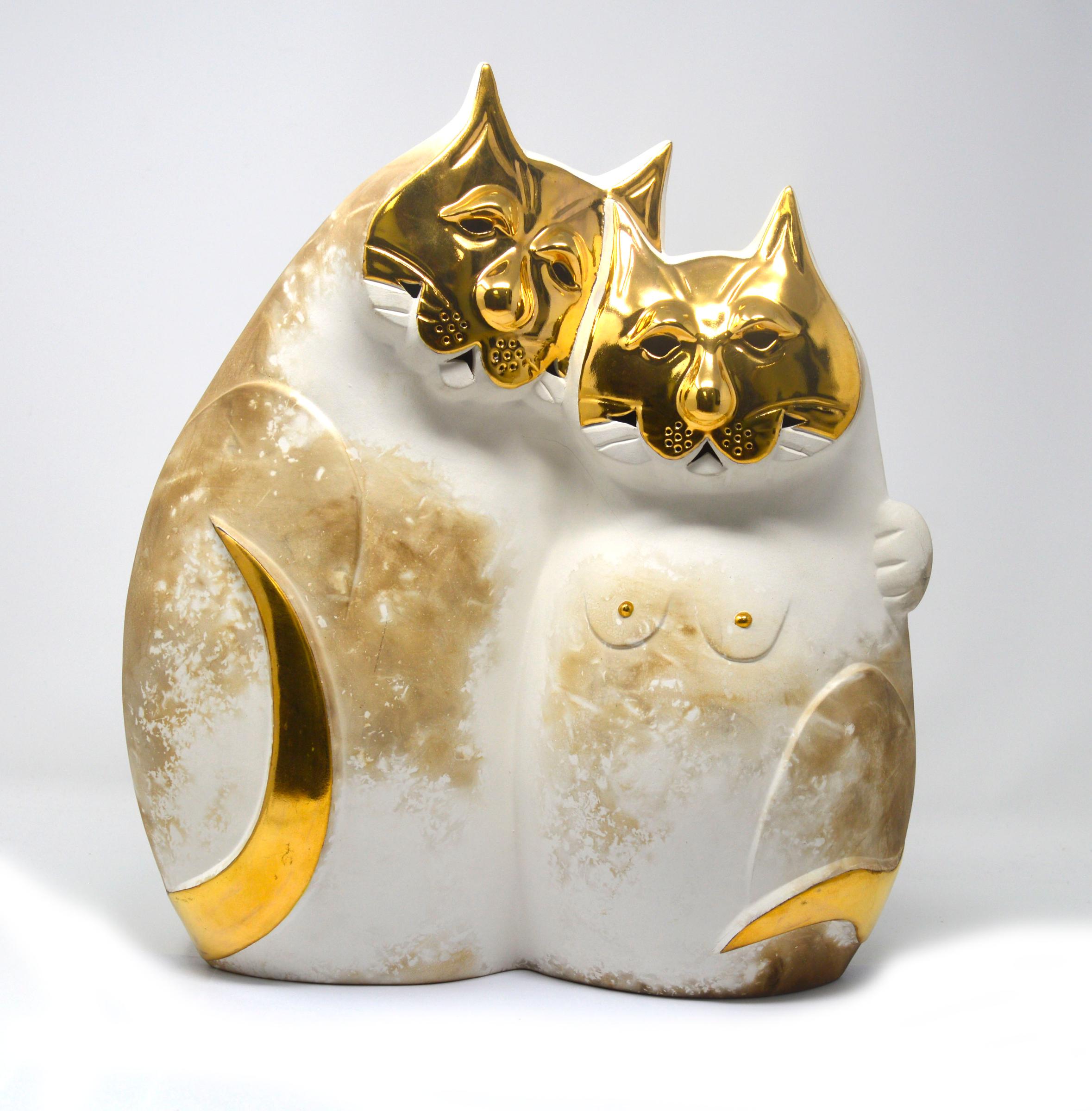 Pauline Pelletier - sculpture en céramique faite à la main, représentant 2 chats
