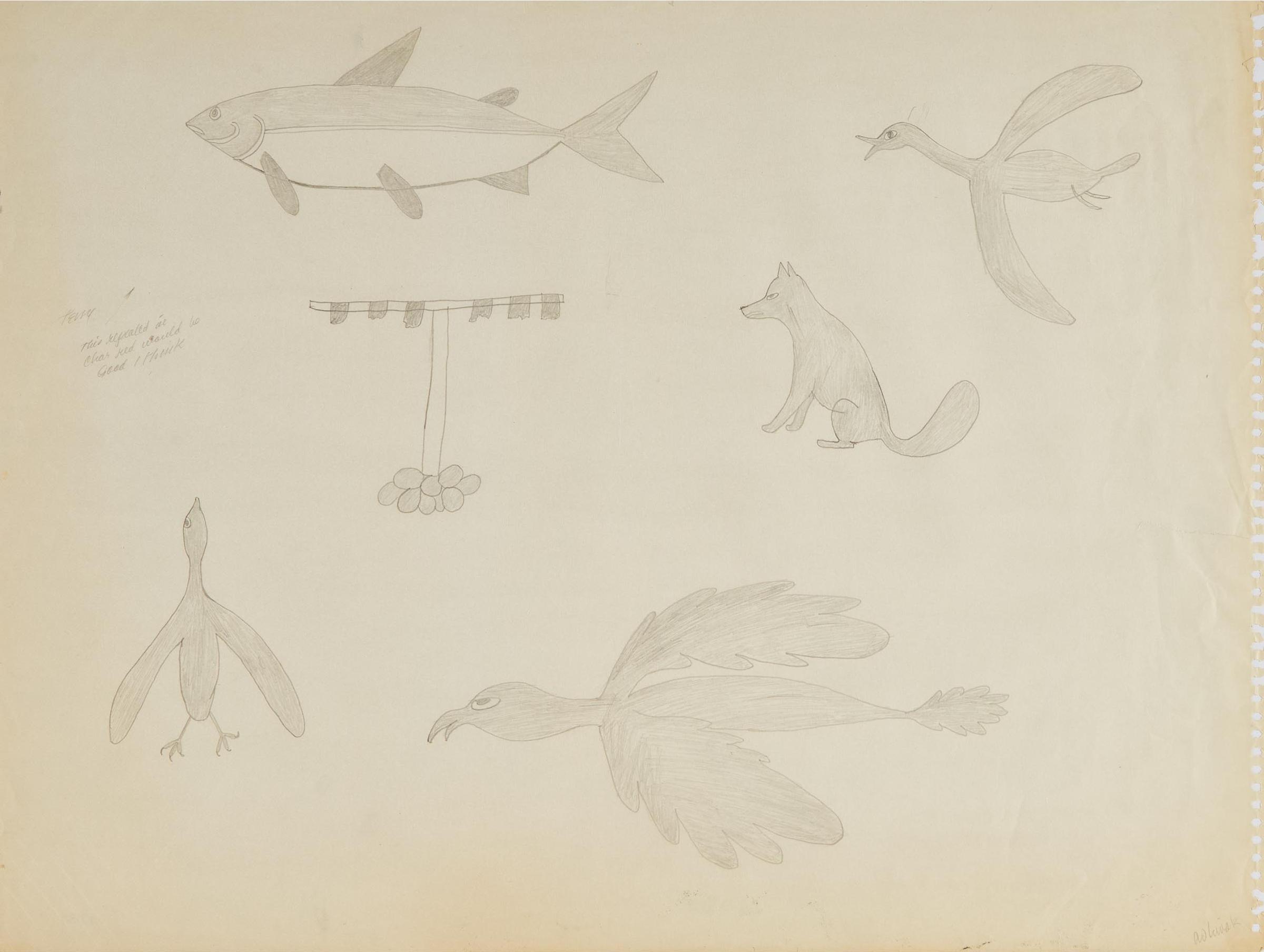 Kenojuak Ashevak (1927-2013) - Untitled (Char, Fox, And Birds)