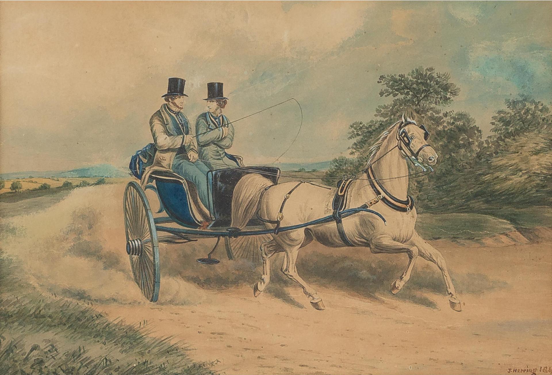 J. Herring - Men In Top Hats Driving A Carriage, 1841