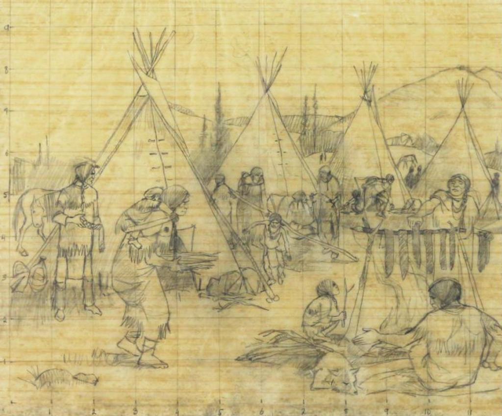 Ronald John (Gyo-Zo) Spickett (1926-2003) - Indian Encampment (Sketch For Backdrop)