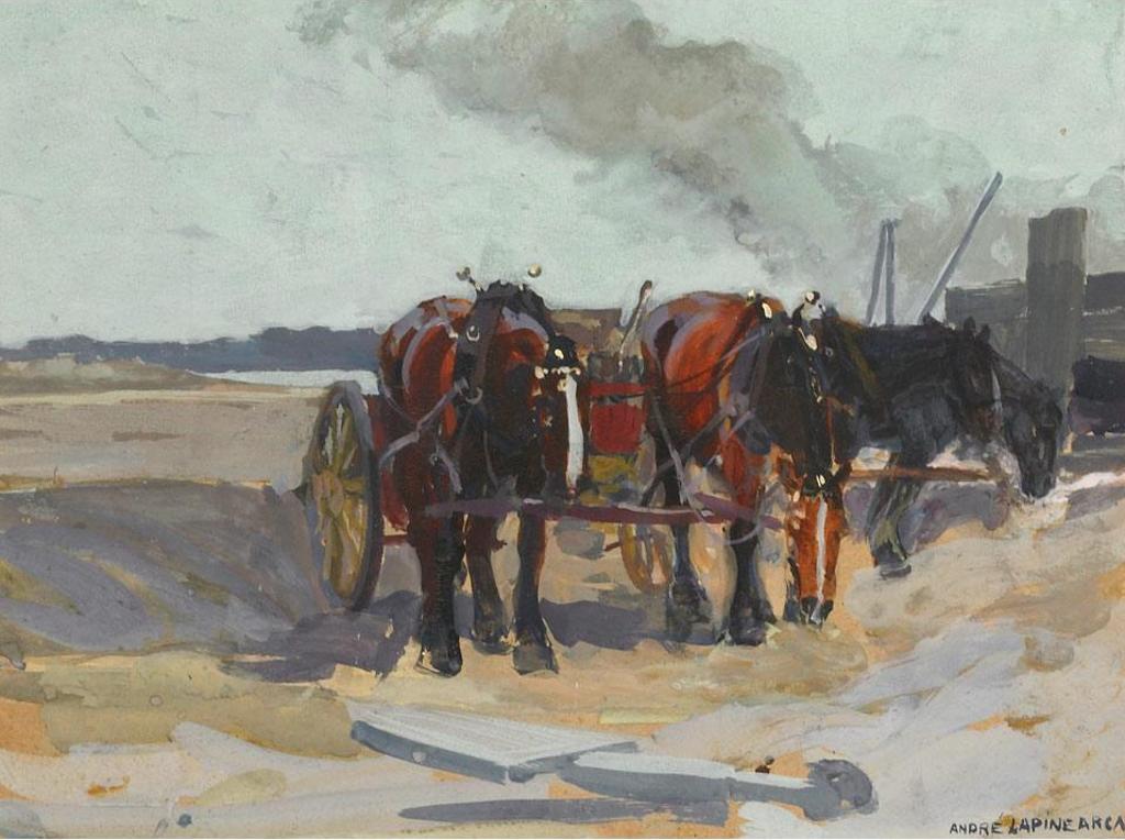 Andreas Christian Gottfried (André) Lapine (1866-1952) - Work Horses And Cart