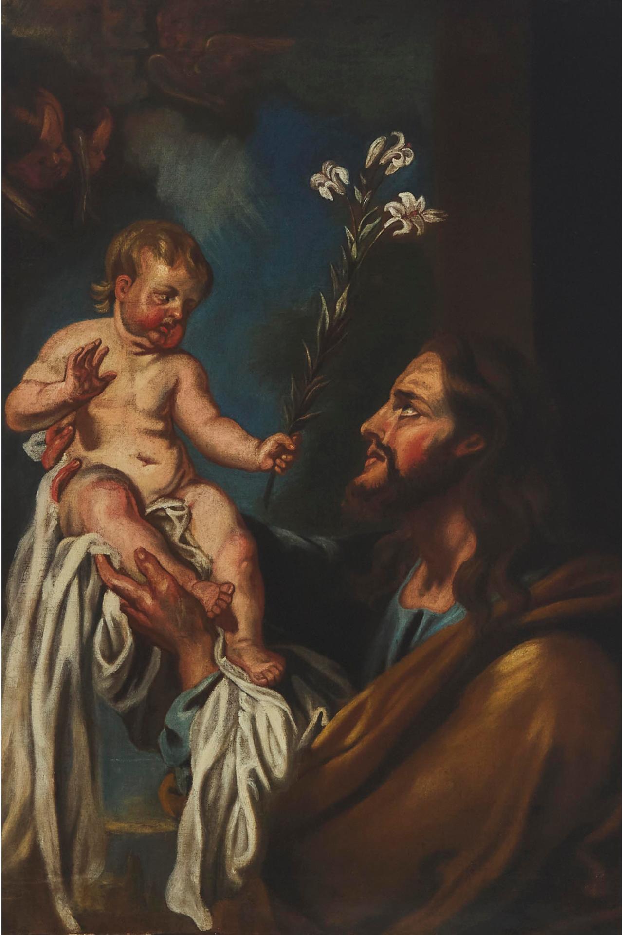 Manner of Peter Paul Rubens - St. Joseph With Enfant Jesus Holding A Lily