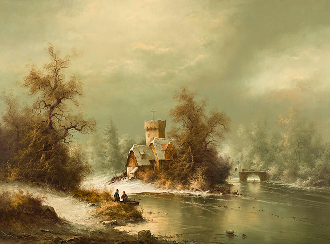 Muninger Ludwig (1923-1997) - Winter Landscape with Frozen River