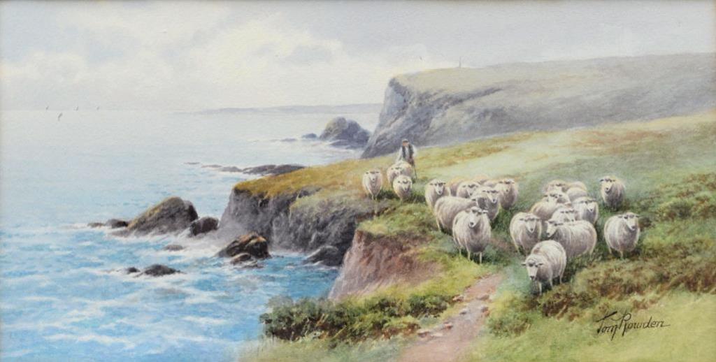 Tom Rowden (1842-1926) - Sheep on a Coastal Path