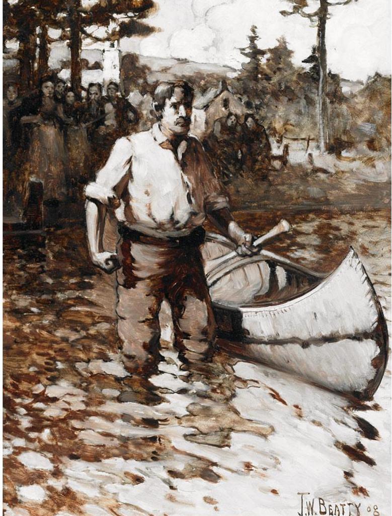 John William (J.W.) Beatty (1869-1941) - Man With Canoe Before Spectators