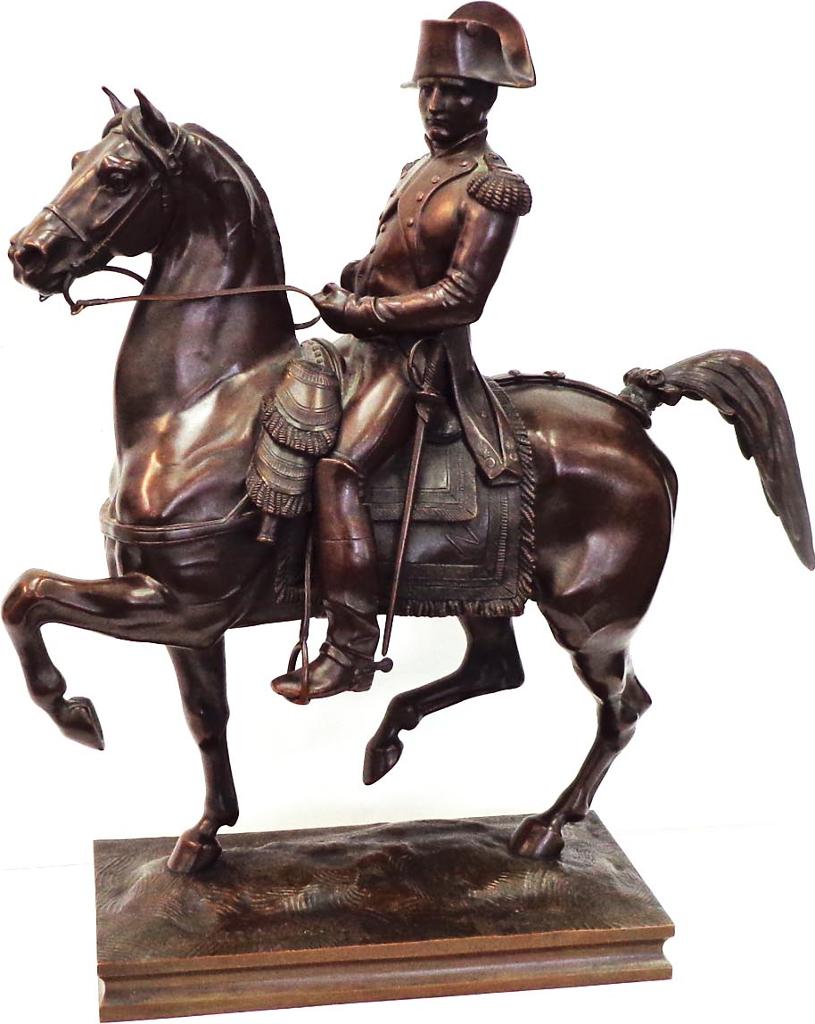Carlo Marochetti (1805-1867) - bronze sculpture of Emperor Napoleon in uniform mounted on a horse