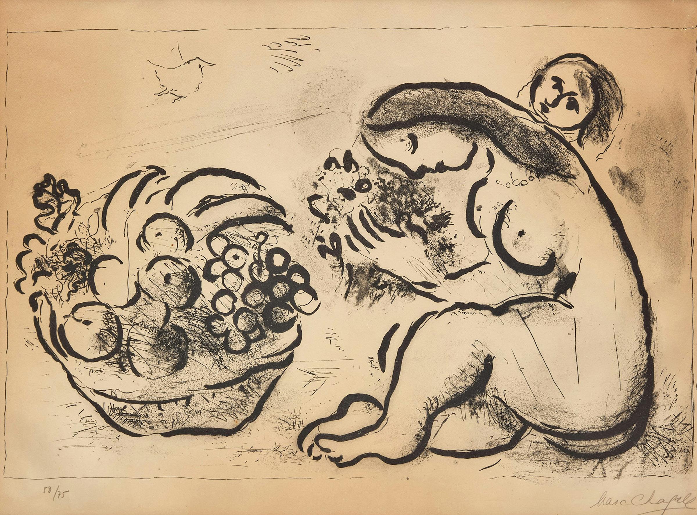 Marc Chagall (1887-1985) - Nu à la corbeille de fruits (Mourlot 91)