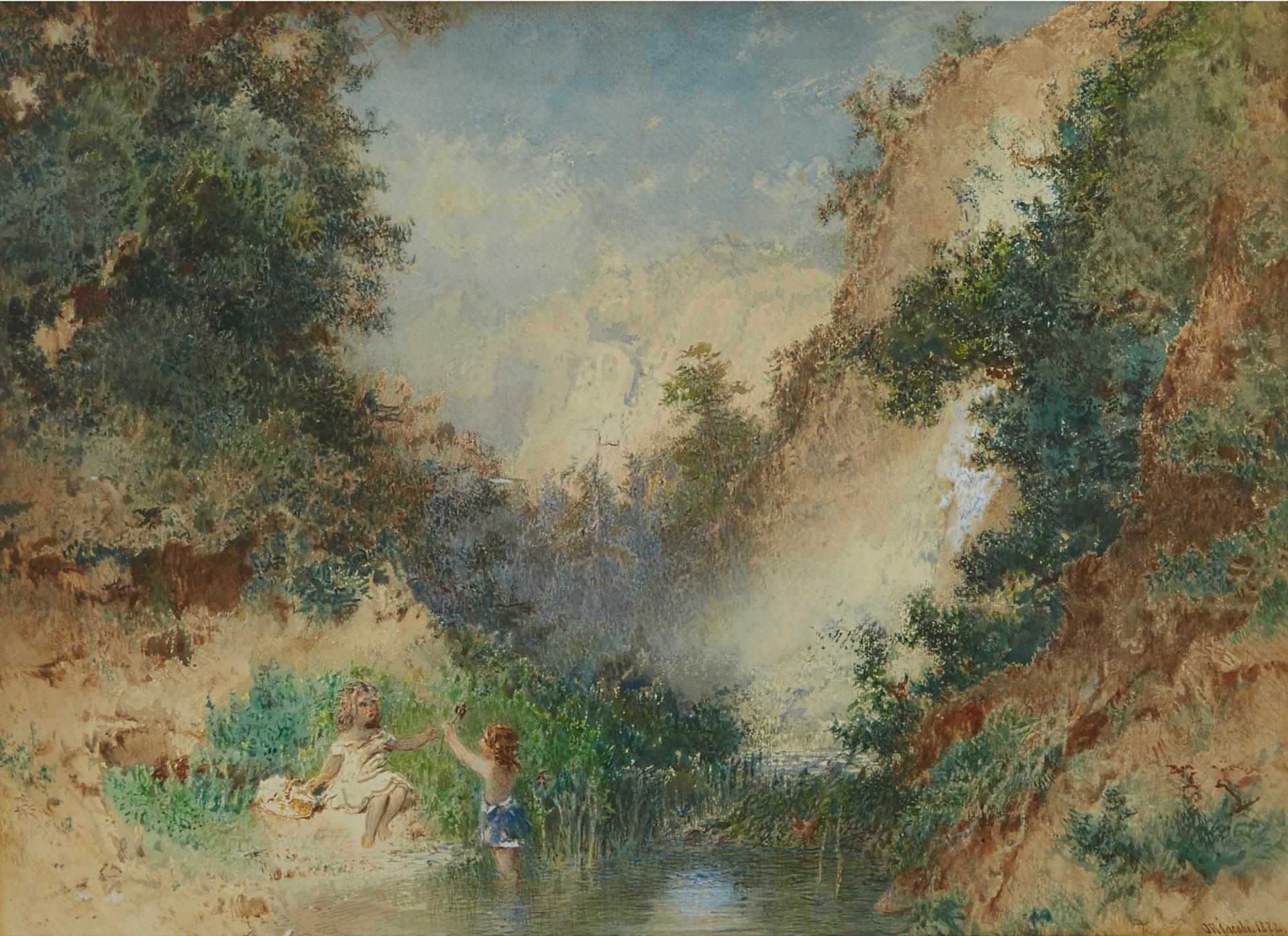Otto Rheinhold Jacobi (1812-1901) - Children Playing By Stream, 1872