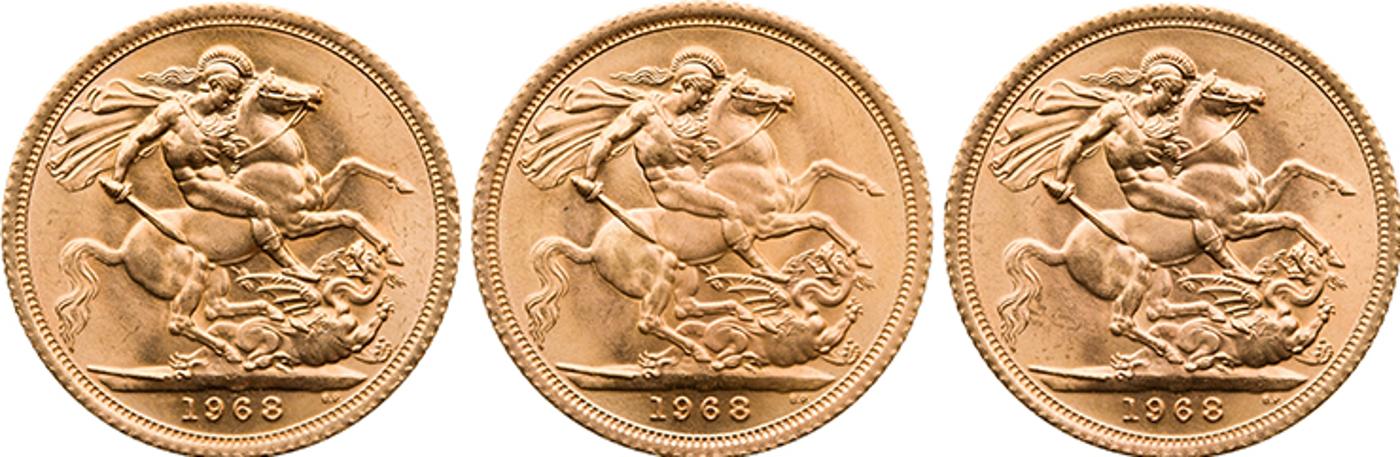 United Kingdom - Three Elizabeth II Gold Sovereigns, London Mint 1968