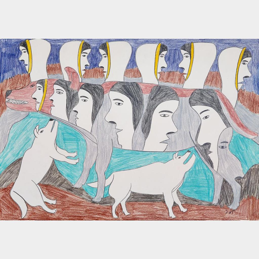 Simon Tookoome (1934-2010) - Untitled (Many Heads And Wolves)