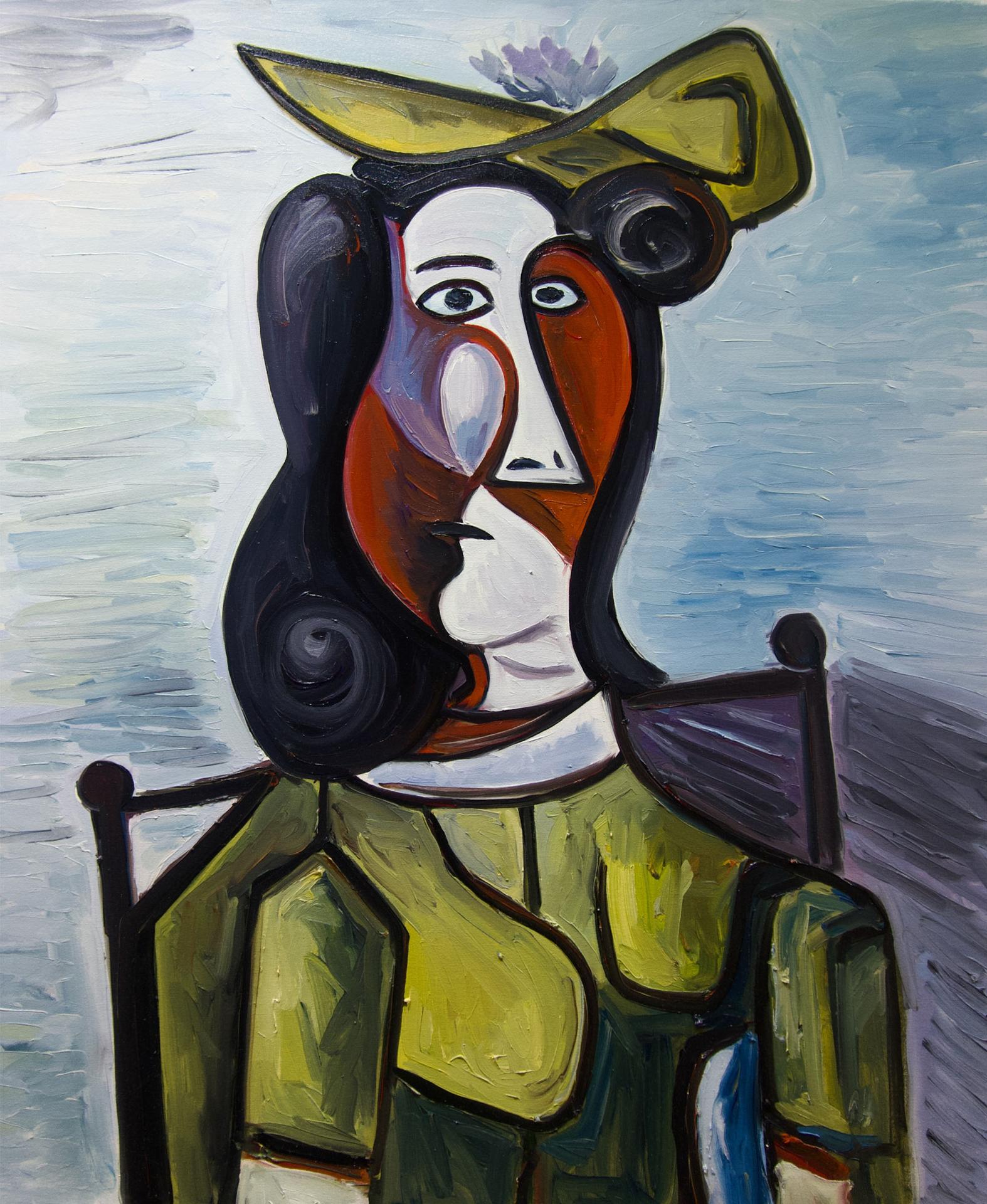 Serge Deherian (1955) - Portrait De Femme Au Chapeau Et À La Robe Vert Janne (1943)