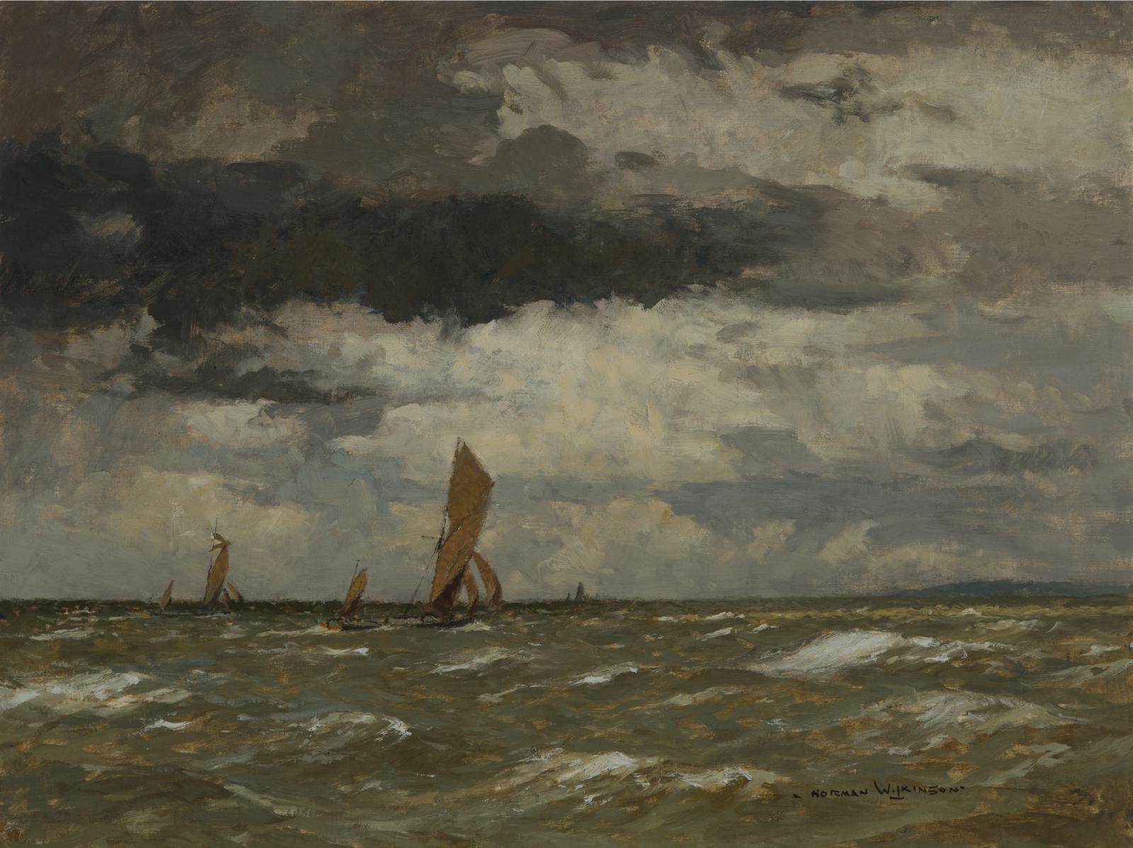 Norman Wilkinson (1878-1971) - Barges Running For Shelter