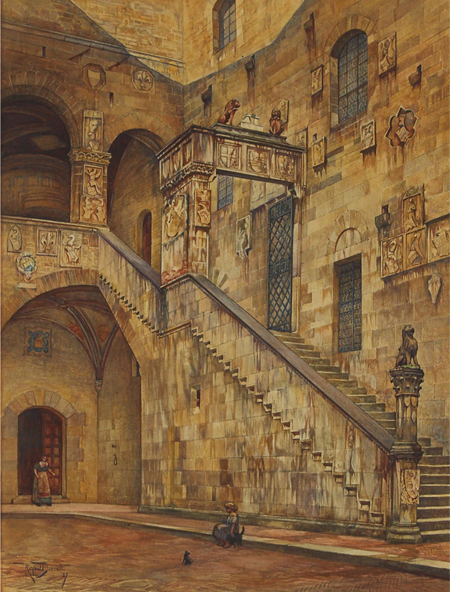 Reginald Barratt (1861-1917) - Palazzo Del Bargello, Florence (A Girl With Cats On The Step), 1887