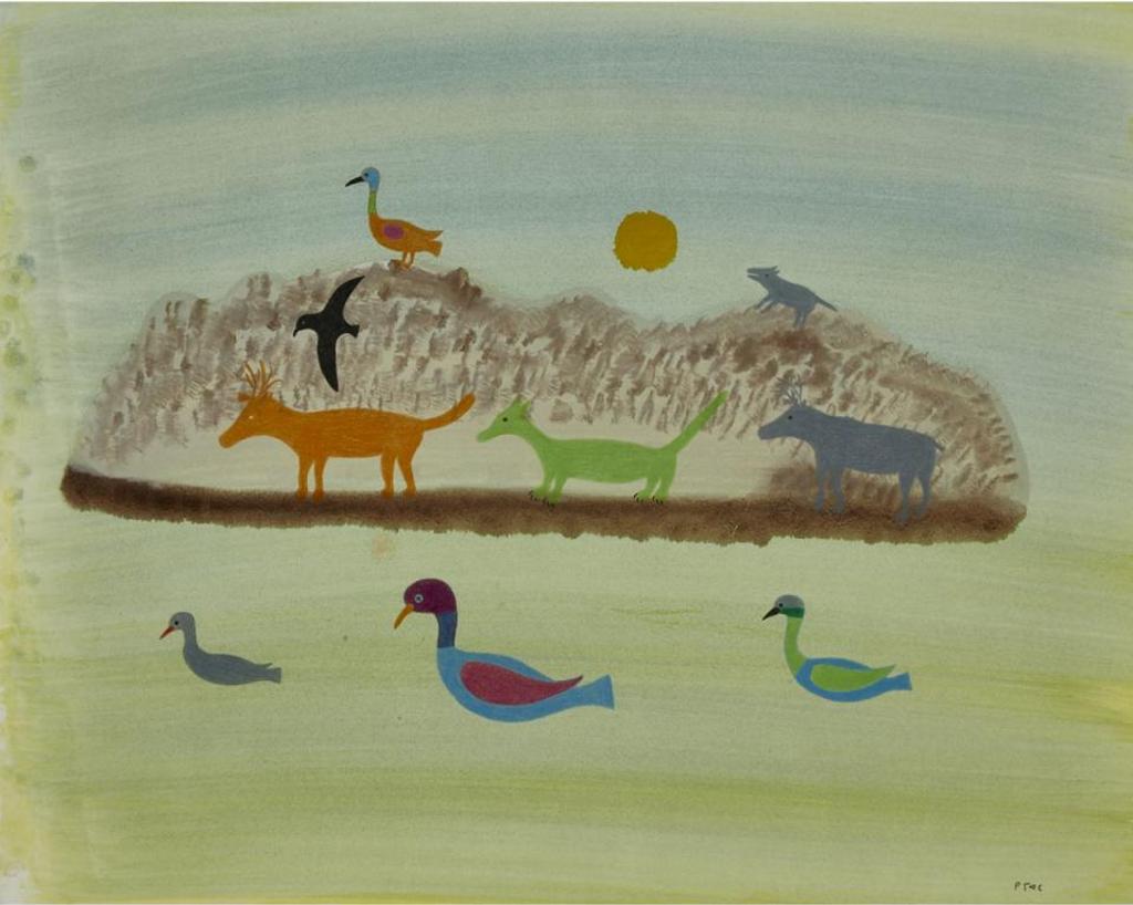Kingmeata Etidlooie (1915-1989) - Untitled (Landscape At Dusk With Arctic Animals)
