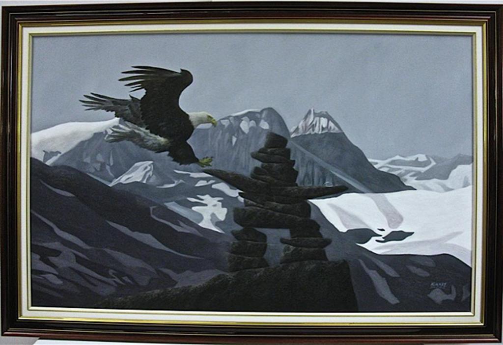 Kenneth (Ken) Michael Kirkby (1940-2023) - Untitled (Eagle Flying By Inukshuk)