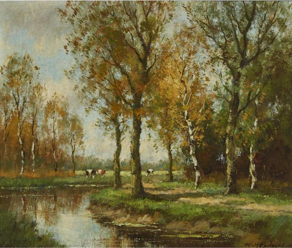 Willem Jr. Hendriks (1888-1966) - Cows In Pasture By A Pond