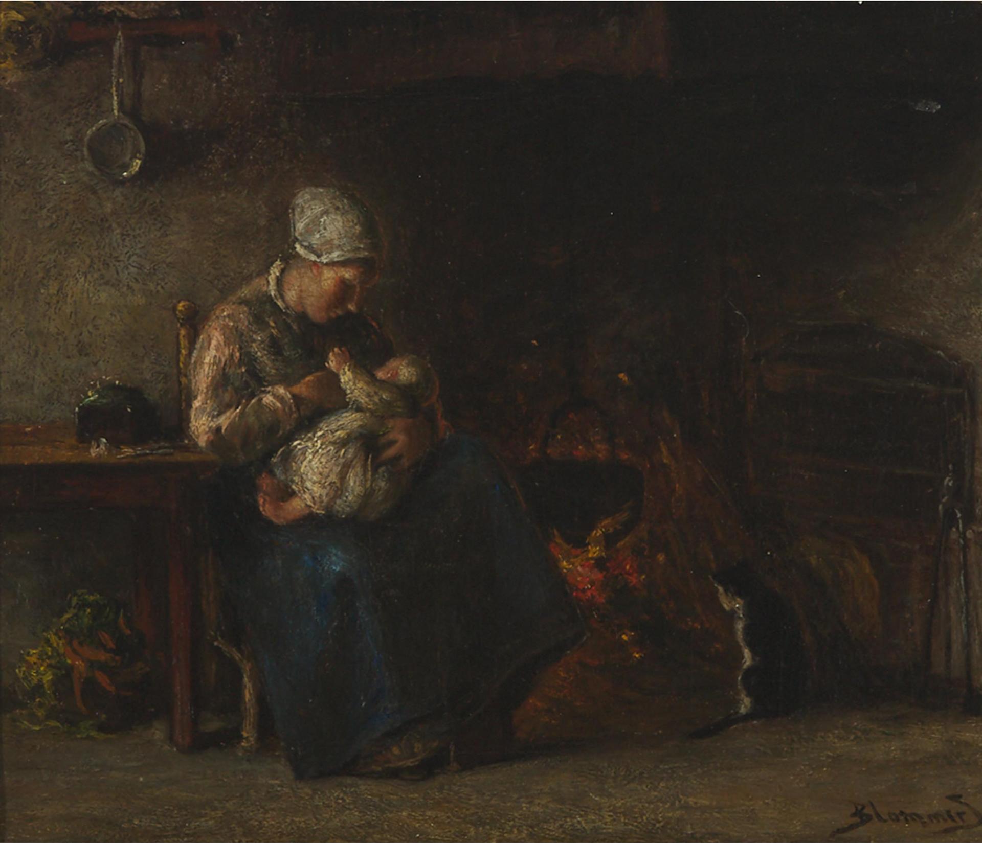 Bernardus Johannes Blommers (1845-1914) - Mother Feeding the Newborn In A Cottage Interior At scheveningen