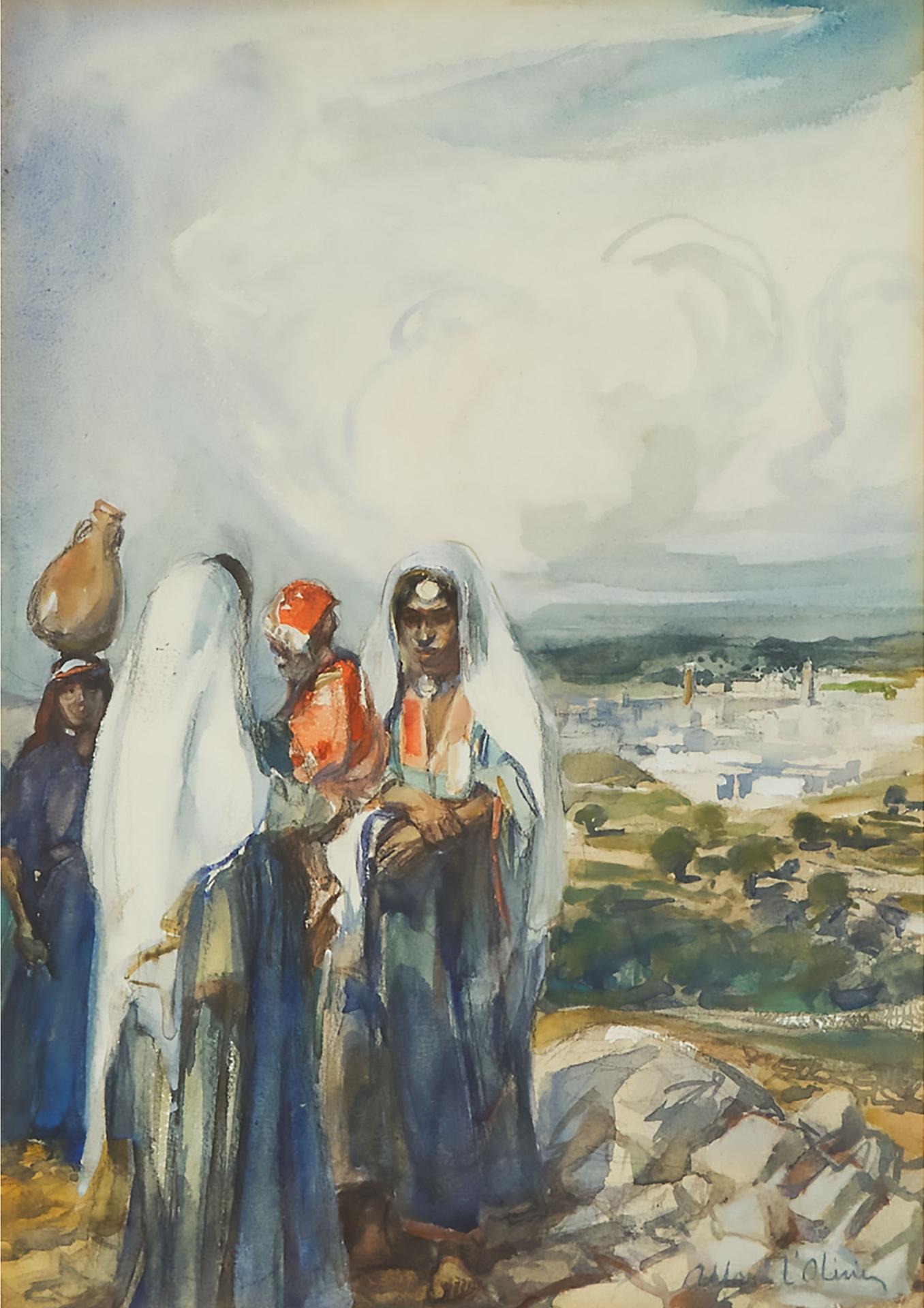 Fernand Allard L'Olivier - Women Gathering On A Hillside Above A North African City, 1928