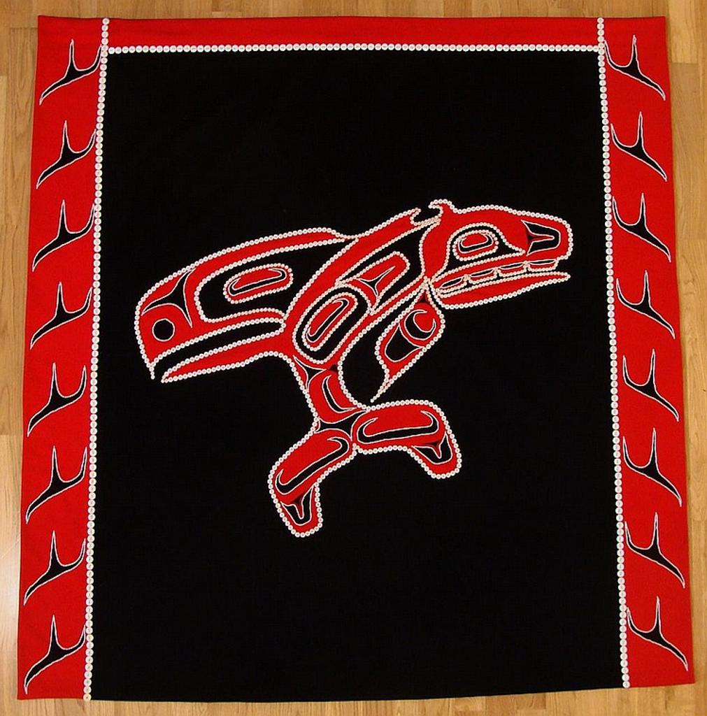 Robert Davidson and Sara Davidson (1946) - a Haida button blanket decorated with Raven and Finned Killer Whale