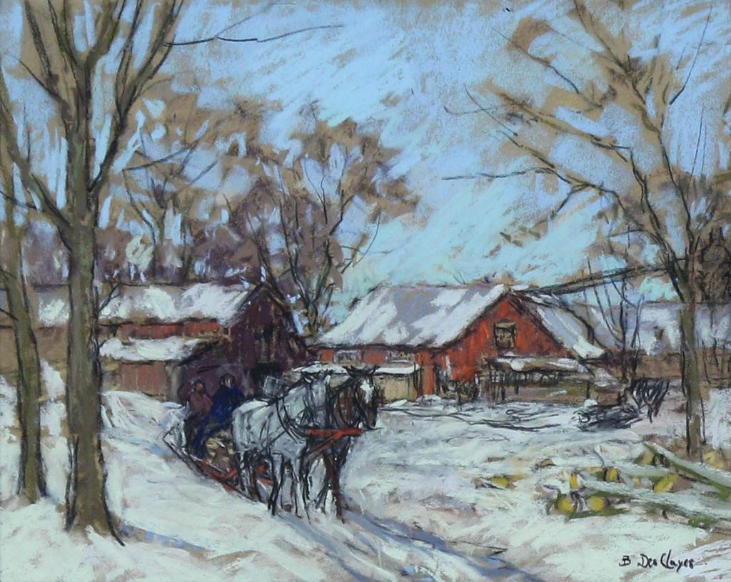 Berthe Des Clayes (1877-1968) - Horse-Drawn Sleigh And Red Barn
