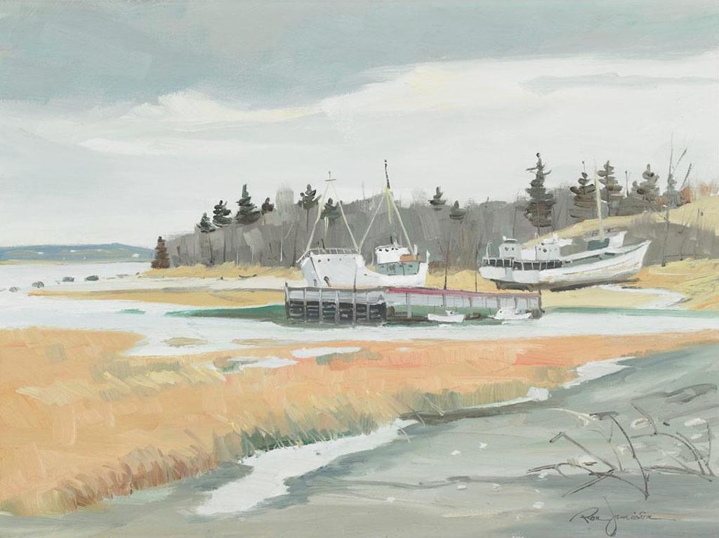 Ron Jamieson (1917-2010) - Boats On The Shore, St. Joseph De La Rive, Que., Oct 29, 1974