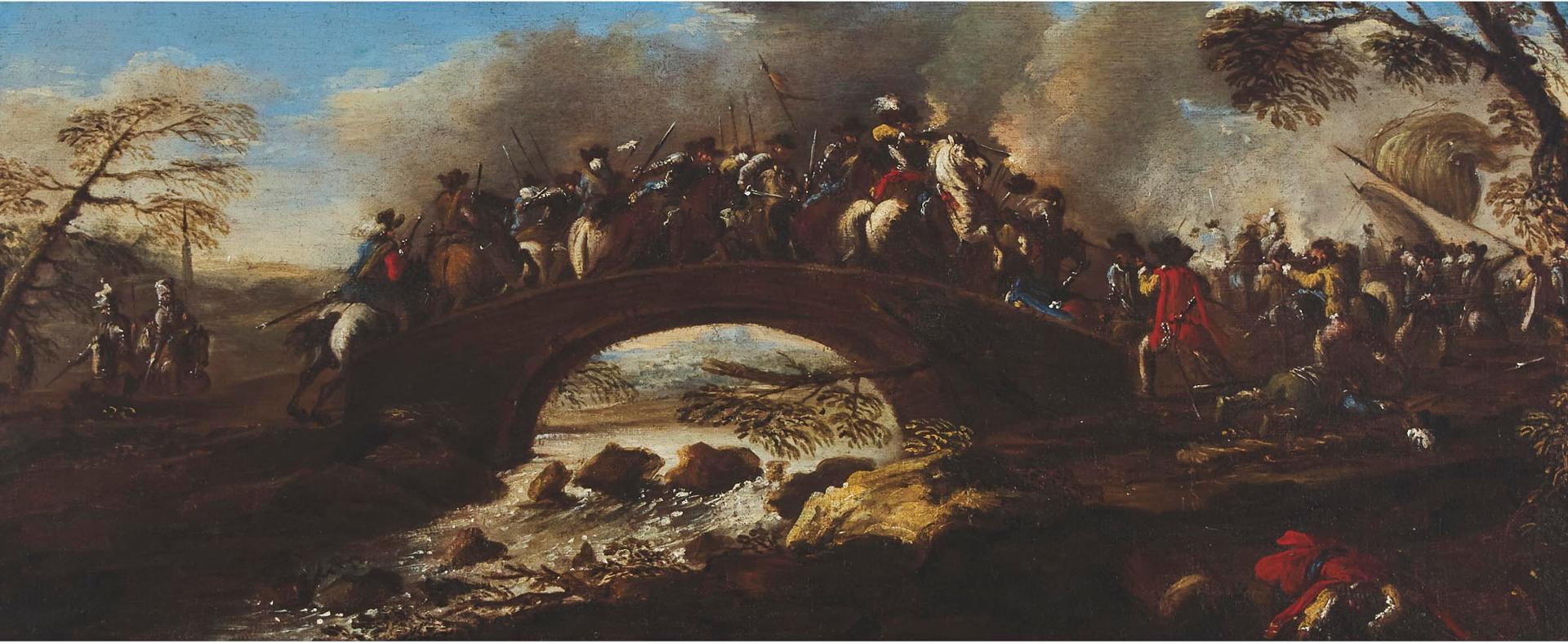 Style of Jacques Courtois - Battle Scene On A Bridge