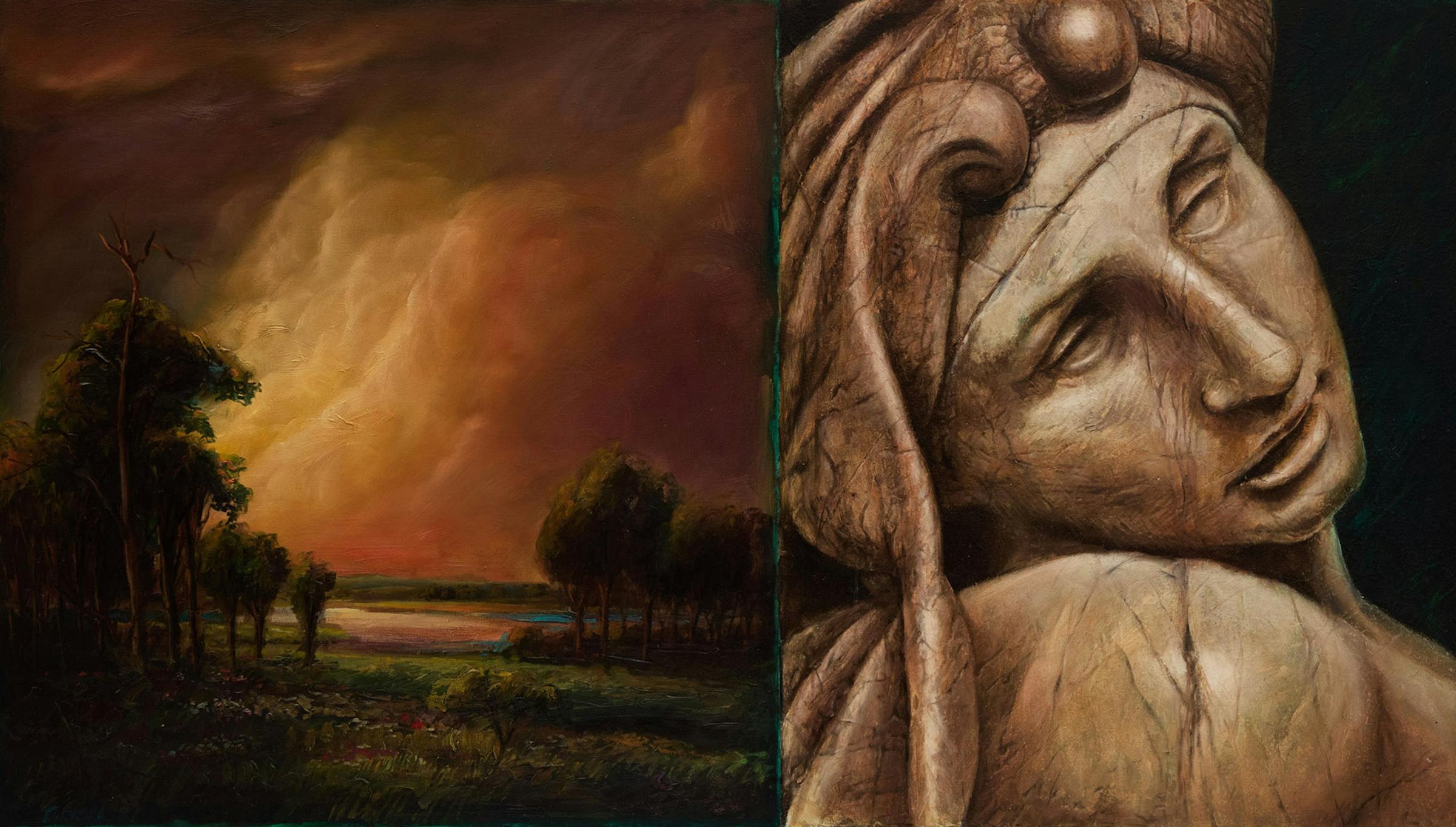 David Charles Bierk (1944-2002) - Untitled (Landscape and Marble Statue)
