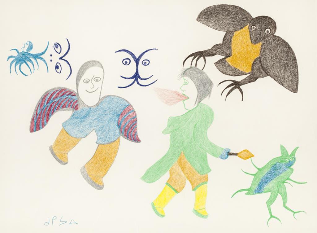 Myra Kukiiyaut (1929-2006) - 1970s, coloured pencil drawing, framed,