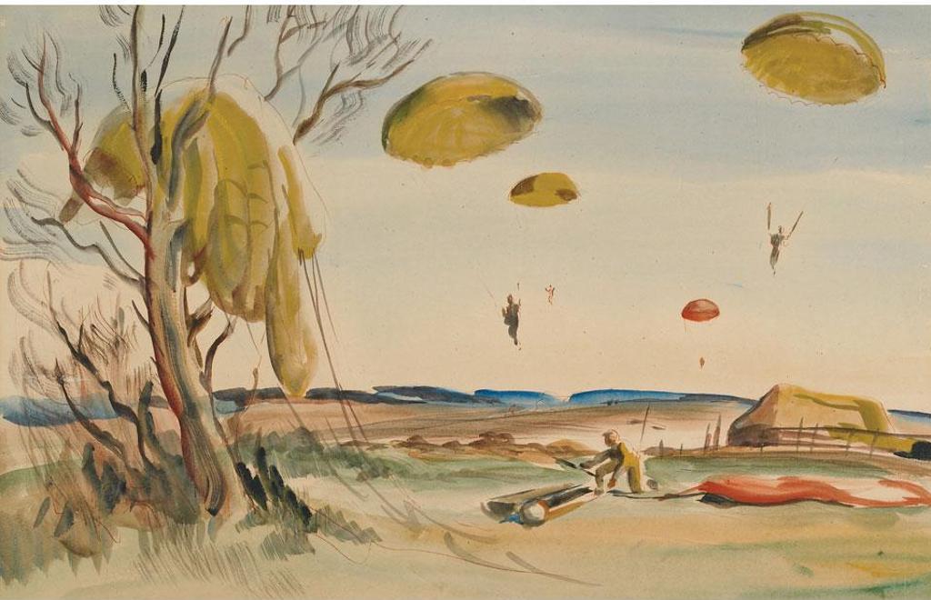 George Campbell Tinning (1910-1996) - Canadian Parachute Battalion Landing; Parachute Tree Landing