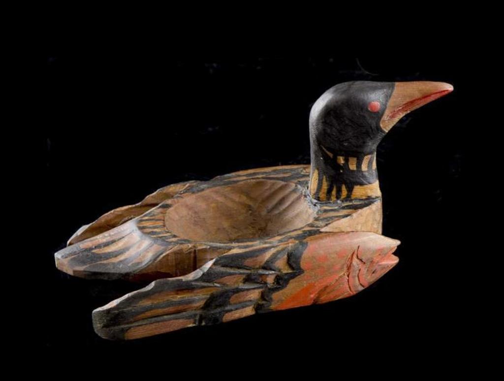 Simon Charlie (1919-2005) - a carved and polychromed cedar loon bowl