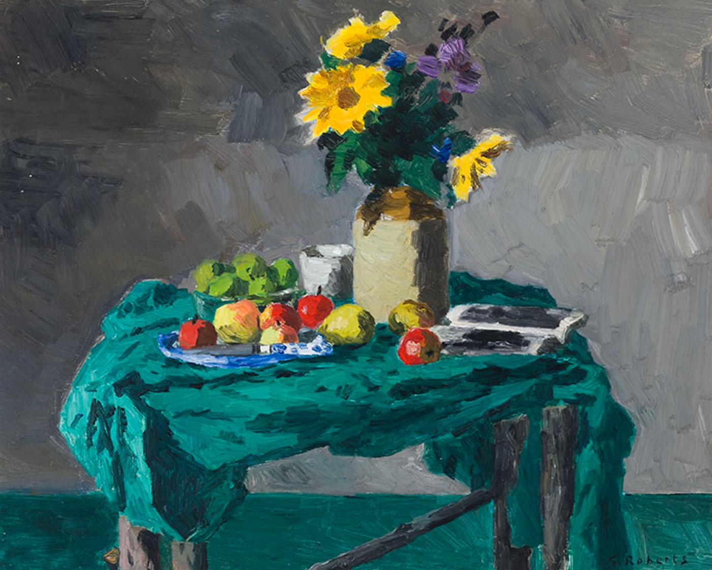 William Goodridge Roberts (1921-2001) - Still Life with Flowers, Apples, and Green Cloth
