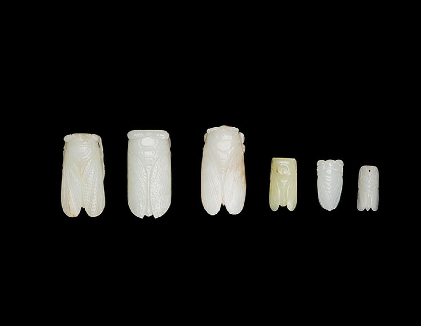 Chinese Art - Group of Six Chinese Jade Carved Cicada Pendants, 19th/20th Century