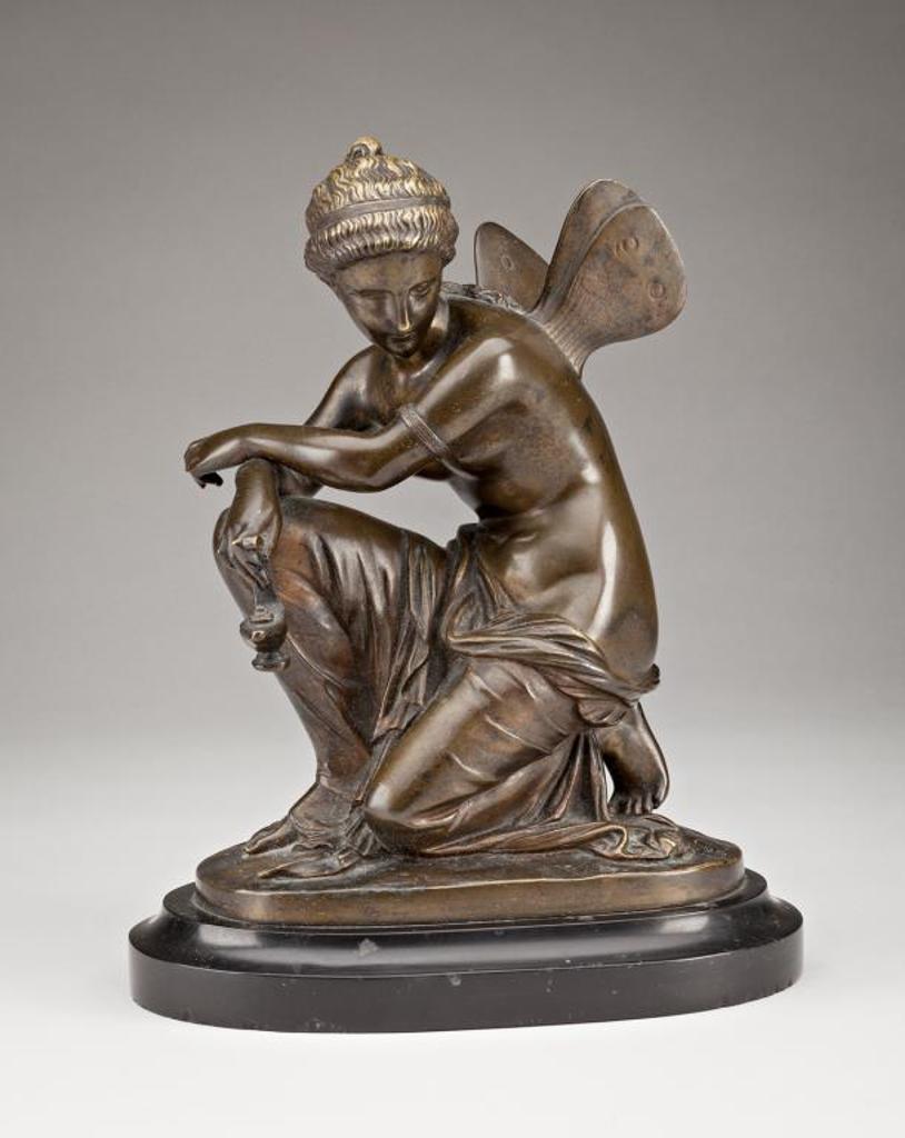 Eugene Laurent (1832-1898) - red/brown patinated bronze model of a kneeling nymph