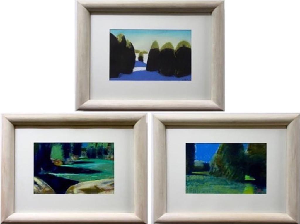 Brian Kelley (1946) - Cedars In The Snow;  Shadow Row; Green Corridor