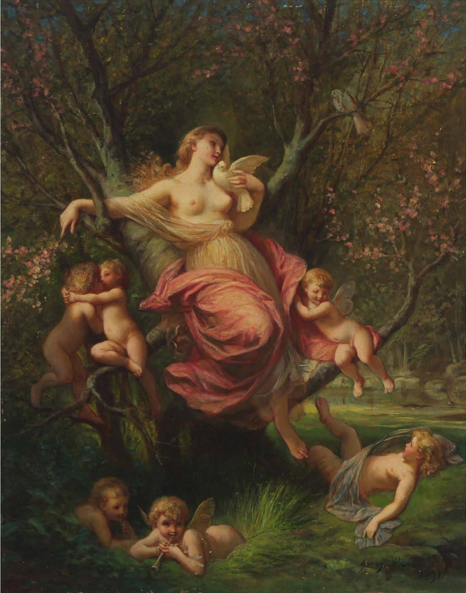Henri Pierre Picou (1824-1895) - Spring Goddess And Cherubs, 1891
