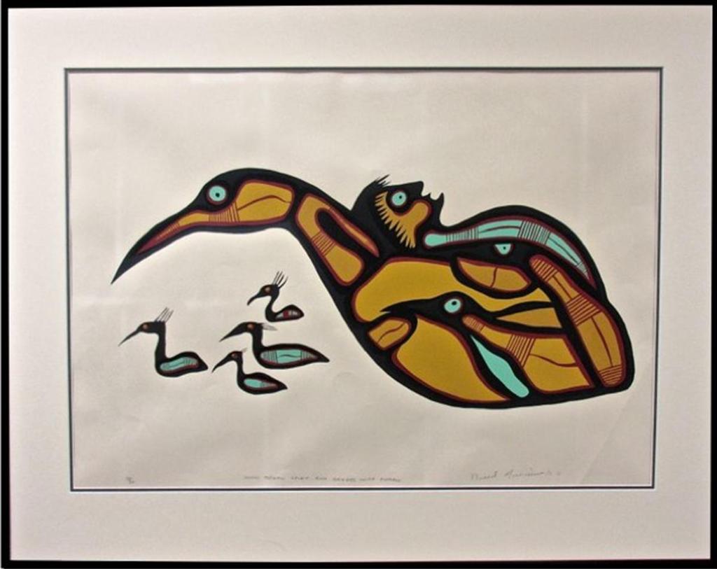 Norval H. Morrisseau (1931-2007) - Loon Totemic Spirit And Grebes With Human