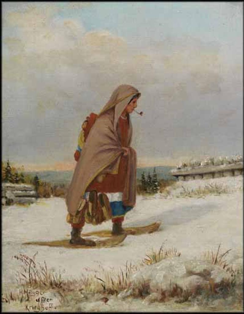 Father Henry Metzger (1877-1949) - Indian Woman on Snowshoes with Pipe