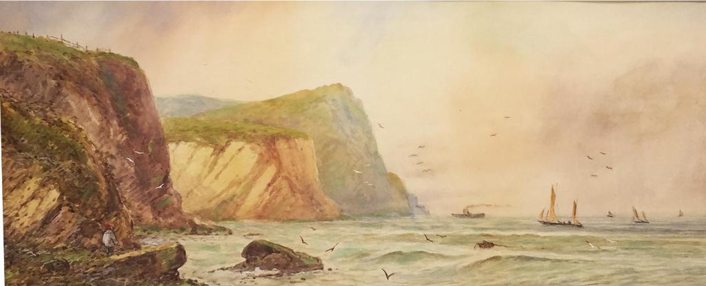 William St. Thomas Smith (1862-1947) - Boats off a steep coastline
