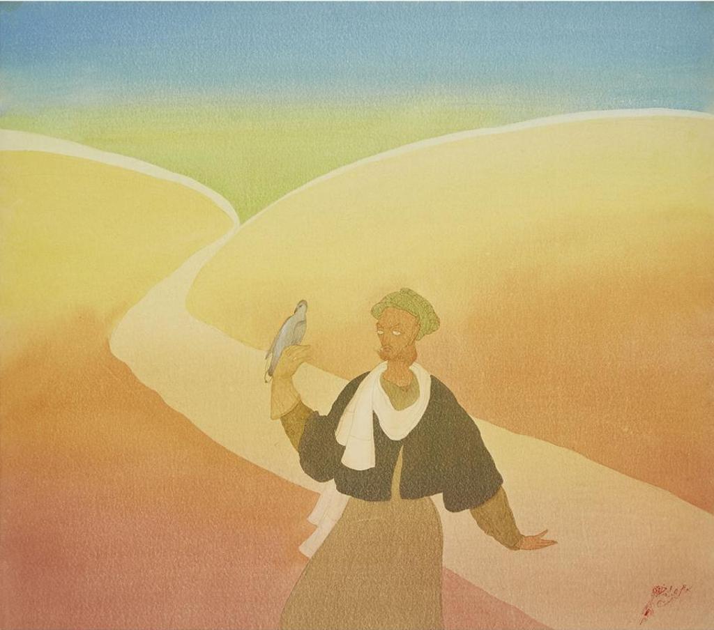 Muhammed Abdur Rahman Chughtai (1897-1975) - The Falconer (A Pencil Sketch Of Two Ladies For Omar Khayyam Verso)