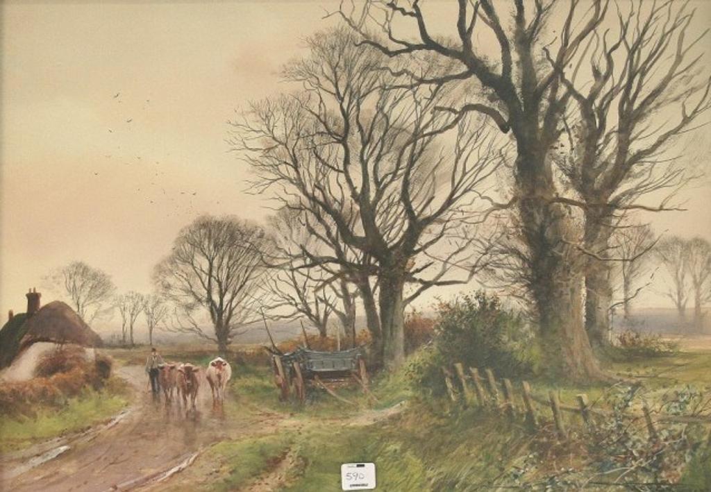 Henry Charles Fox (1860-1925) - Horse and Cart on a Lane