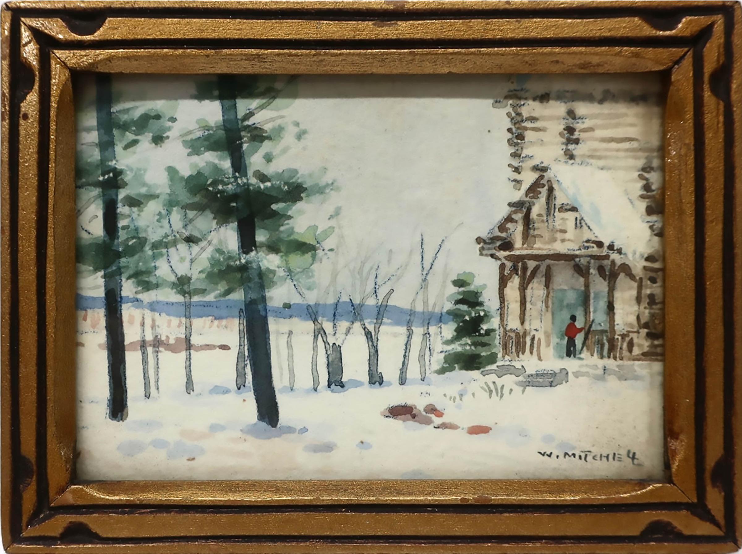 Willard Morse Mitchell (1879-1955) - A View From The South Entrance Of The Wonderful Log Lodge, Lucerne-In-Quebec