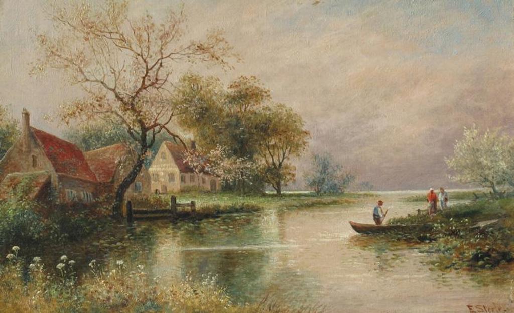 Edwin Steele (1837-1898) - Cottages Along A River