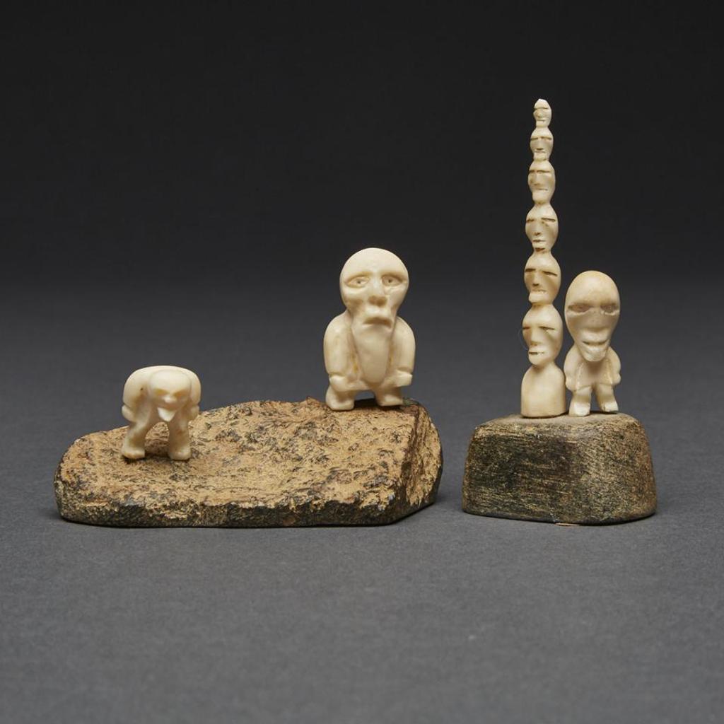 Mark Tungilik (1913-1986) - Shaman And Totem Pole; Two Bearded Shamans On A Base