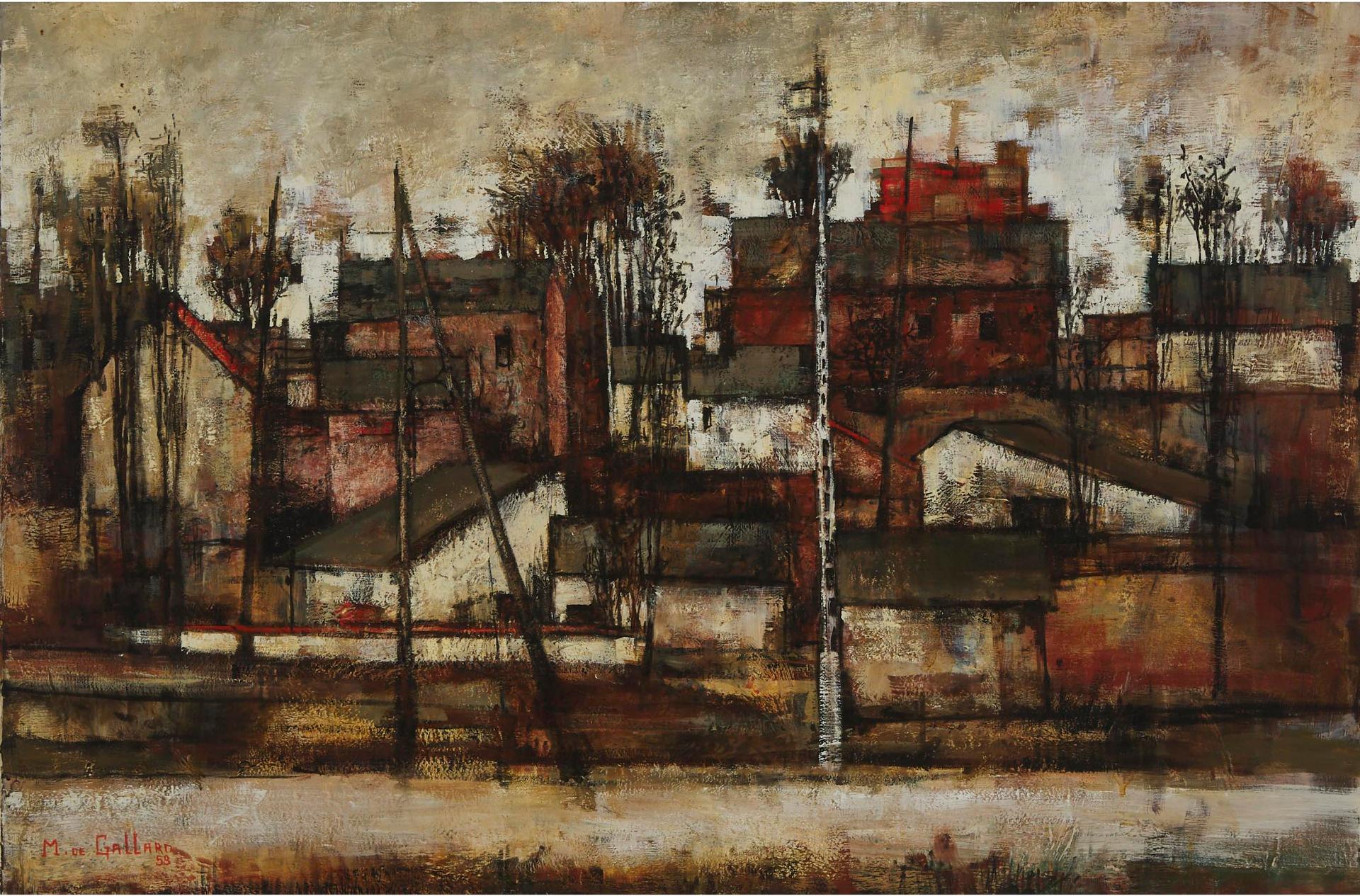 Michel de Gallard (1921) - Cityscape With Houses, 1958
