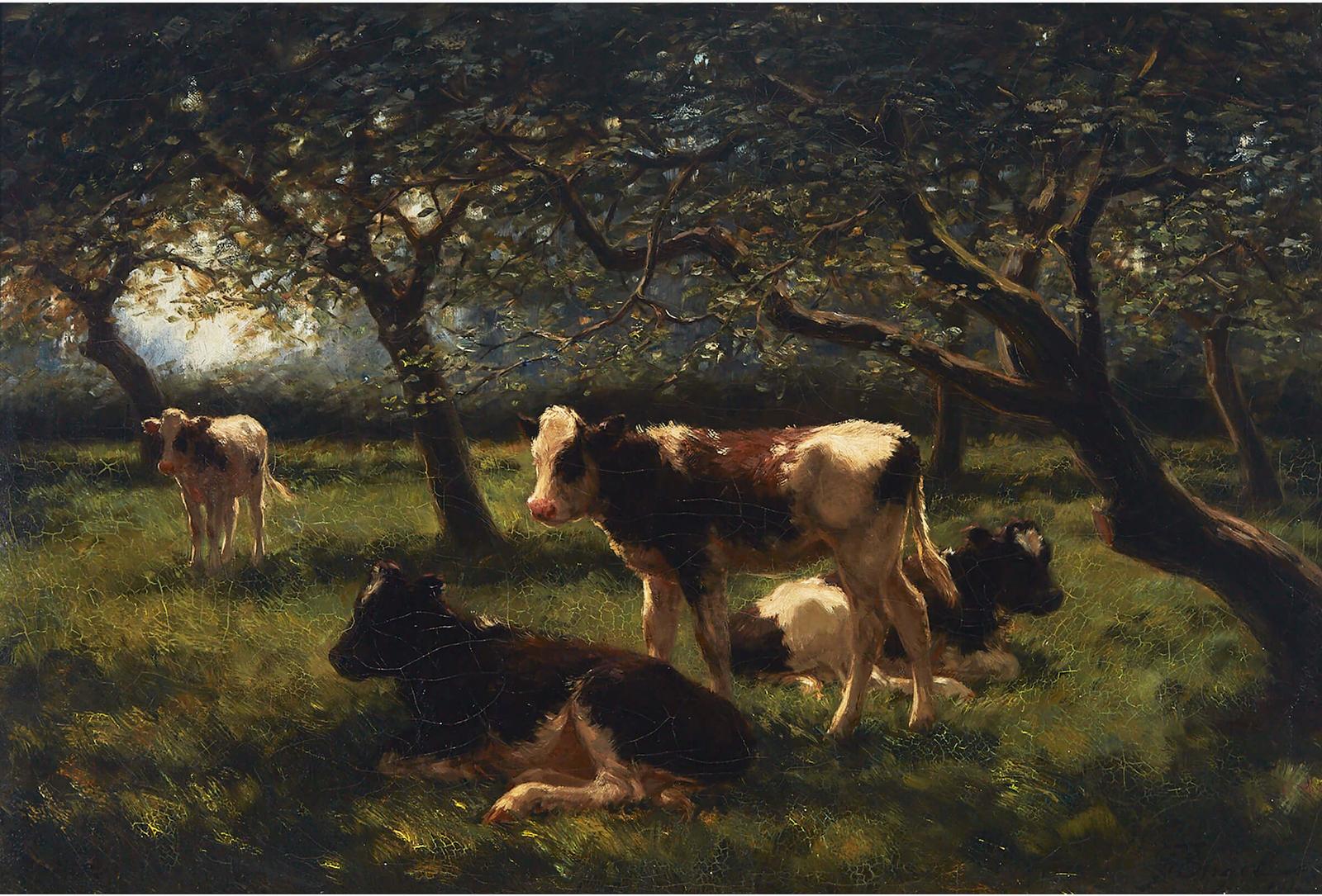 Frederik Engel (1872-1958) - Calves  In A Shaded Pasture, 1913